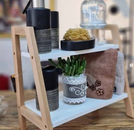 Étagère de Rangement en Bois – 2 Niveaux Pratiques   رف تخزين خشبي – مستويان عمليان