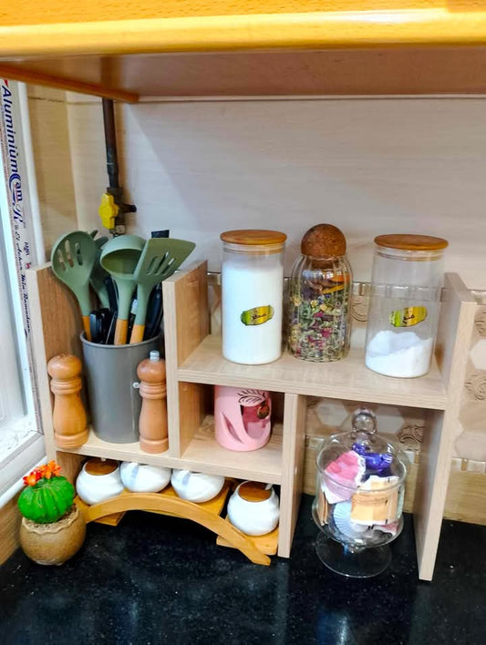 Étagère de Cuisine – Rangement pour Sel, Sucre et Épices      رف مطبخ – تخزين للملح، السكر والتوابل