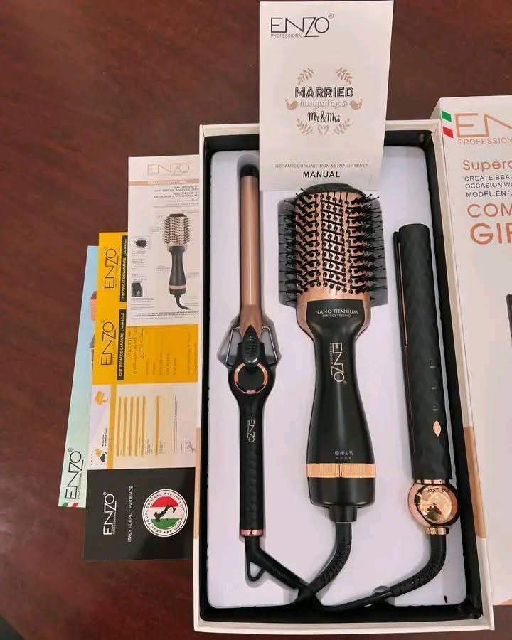Pack Enzo 3-en-1 – Lisseur, Boucleur et Brosse طقم إنزو 3 في 1 – فرد، تجعيد وفرشاة