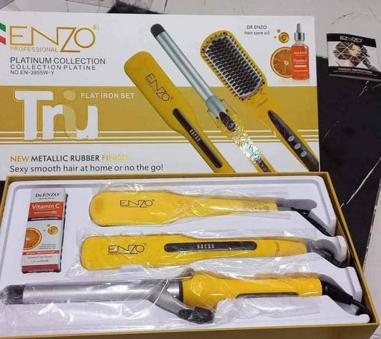 Pack Enzo 3-en-1 – Lisseur, Boucleur et Brosse     طقم إنزو 3 في 1 – فرد، تجعيد وفرشاة