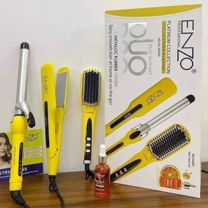 Pack Enzo 3-en-1 – Lisseur, Boucleur et Brosse     طقم إنزو 3 في 1 – فرد، تجعيد وفرشاة