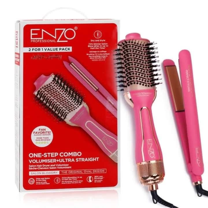Brosse et Lisseur Enzo – 2-en-1 Pratique et Performant    فرشاة ومكواة فرد إنزو – 2 في 1 عملية وفعالة