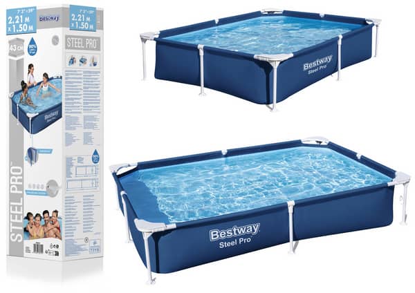 Piscine Tubulaire Rectangulaire – 221 x 150 x 43 cm          مسبح مستطيل بهيكل معدني – 221 × 150 × 43 سم