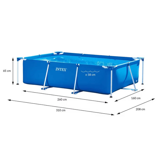 Piscine Tubulaire Rectangulaire Intex – 260 × 160 × 65 cm       مسبح مستطيل بتصميم هيكلي معدني – 260 × 160 × 65 سم