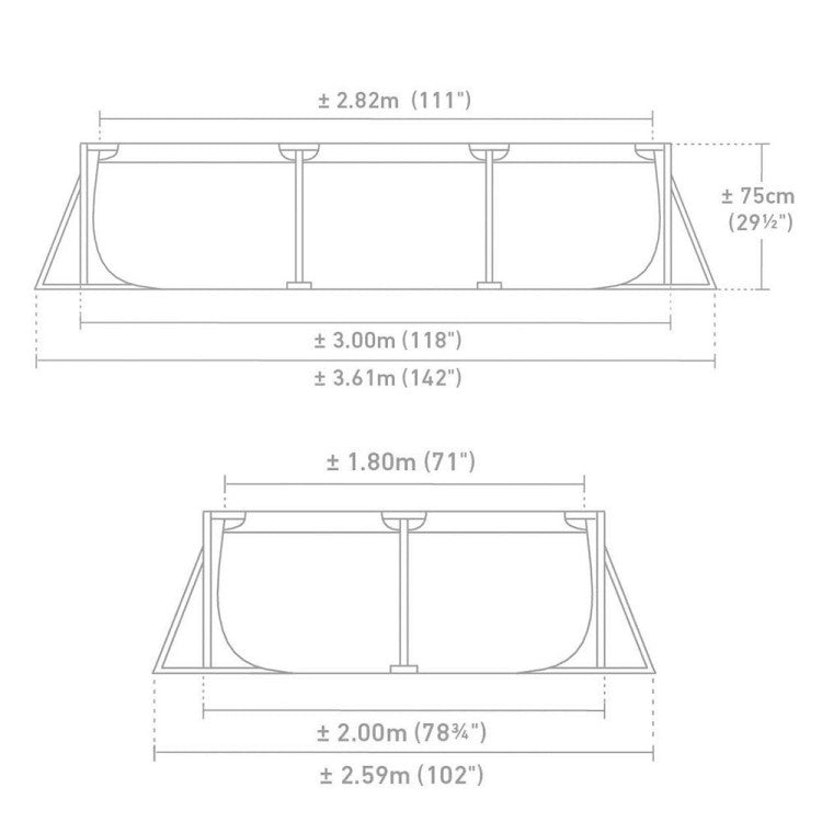 Piscine Tubulaire Rectangulaire Intex – 300 × 200 × 75 cm          مسبح هيكلي مستطيل قابل للنفخ من إنتكس – 300 × 200 × 75 سم