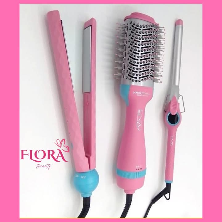 Pack Enzo 3-en-1 – Lisseur, Boucleur et Brosse     طقم إنزو 3 في 1 – فرد، تجعيد وفرشاة